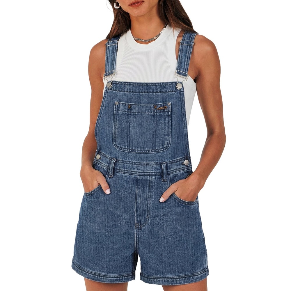 NWT EMMIOL Denim Shortalls Womens Adjustable Strap Bib Overalls Small